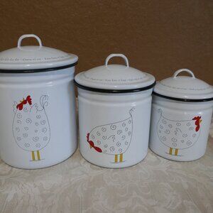 Chicken Tin Metal Canisters Storage Container Farmhouse Country Set of 3